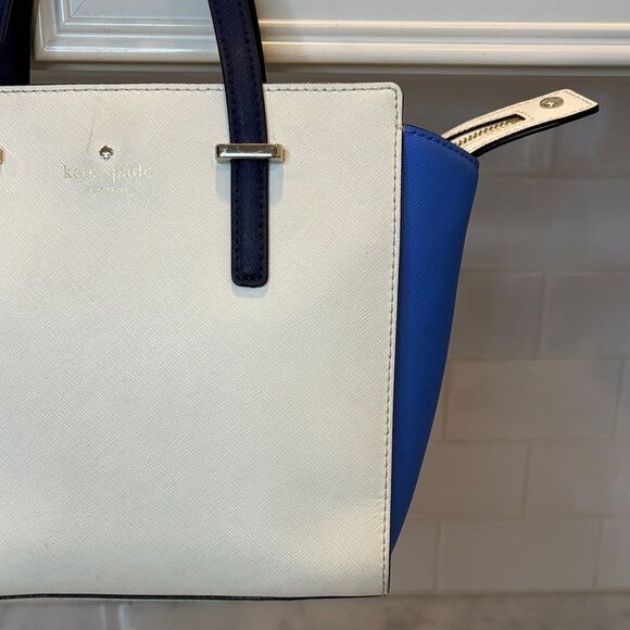 Kate Spade Purse Handbag Leather Crossbody Color Block Blue Satchel Tote Bag - Picture 4 of 16